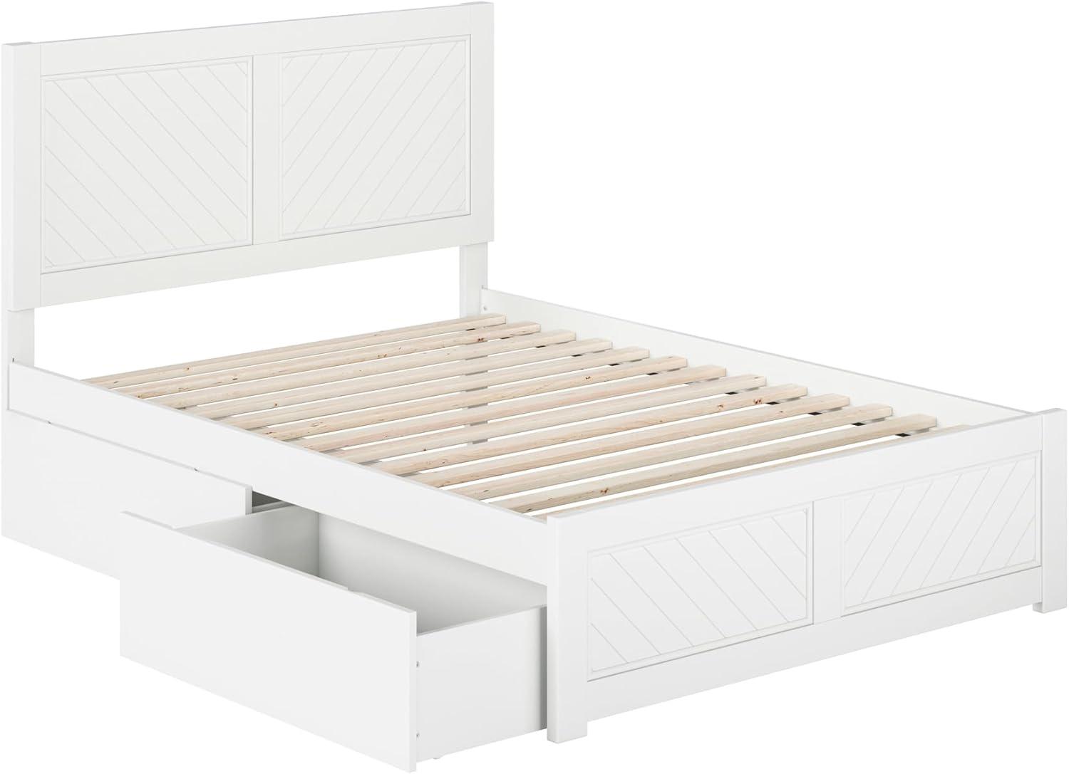 AFI Canyon Cama con Plataforma de Madera Maciza Blanca con Pie de Cama a Juego y Cajones de Almacenamiento, Completo