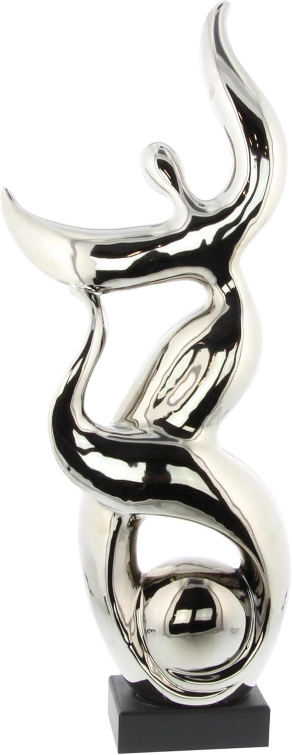 Silver Abstract Ceramic Dancer Statue with Black Base