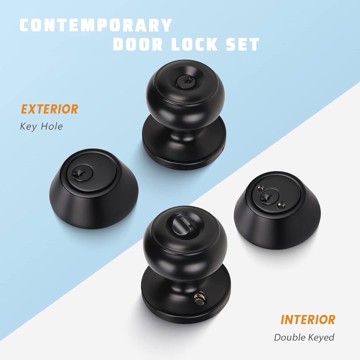 3 Pack Keyed Alike Entry Door Knobs and Single Cylinder Deadbolt Lock Combo Set Security for Entrance and Front Door with Classic Matte Black Finish