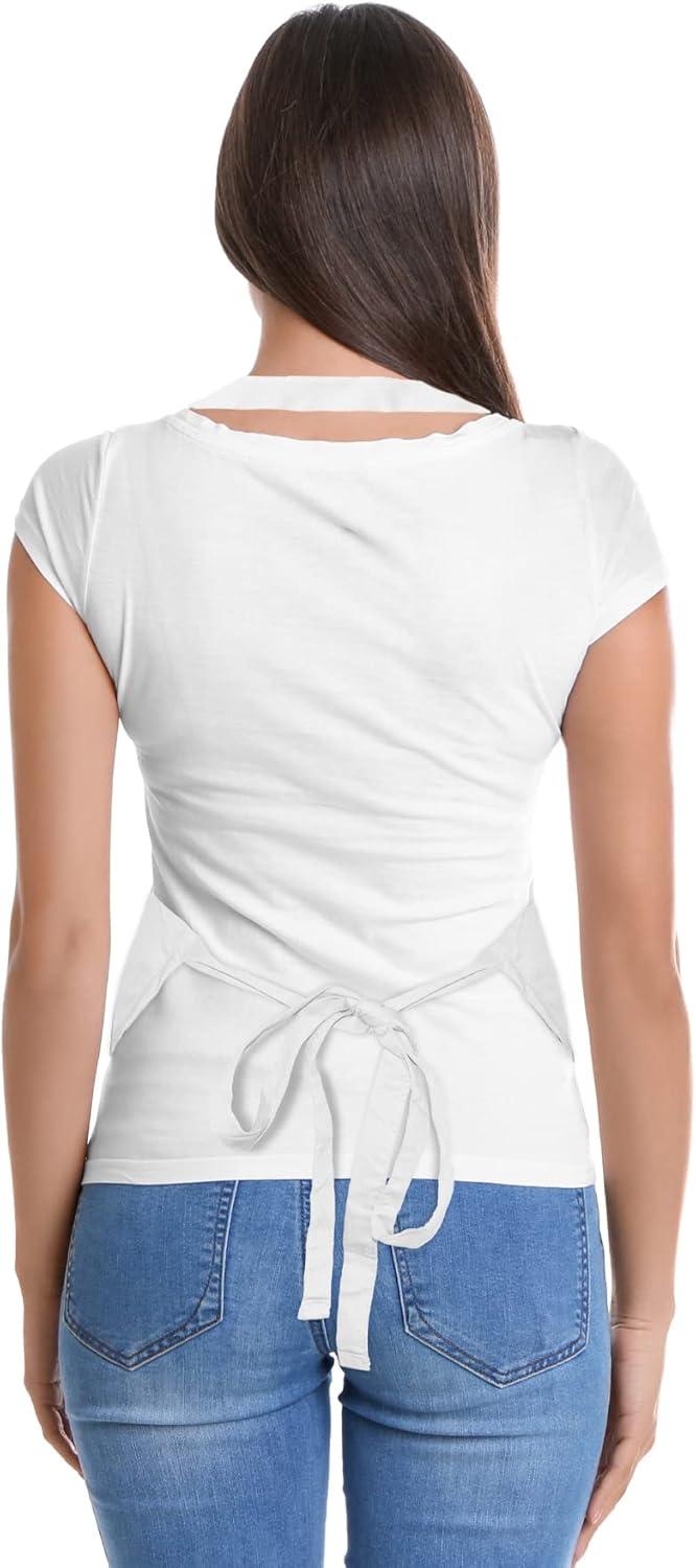 Dalix Waist Aprons Commercial Restaurant Home Bib Spun Poly Cotton Kitchen (3 Pockets) in White