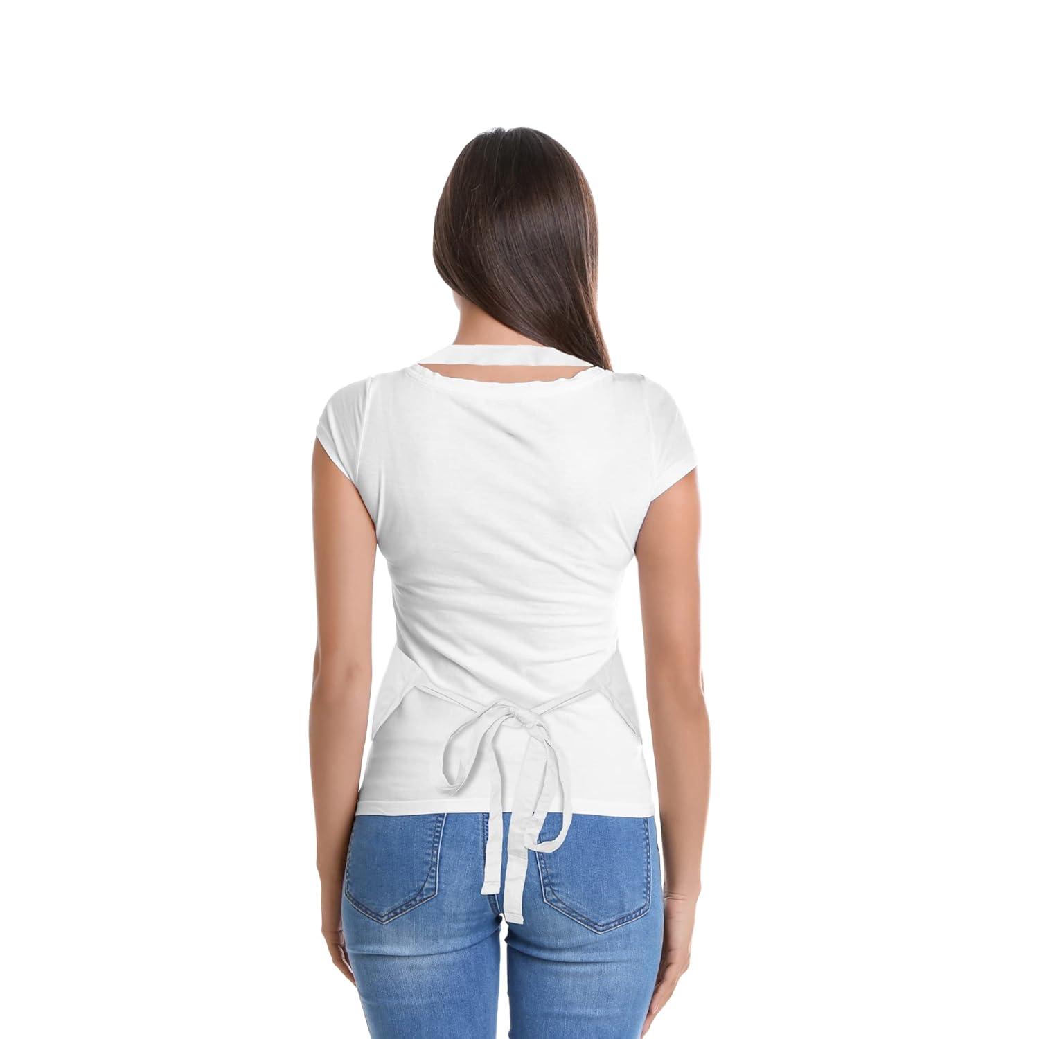 Dalix Waist Aprons Commercial Restaurant Home Bib Spun Poly Cotton Kitchen (3 Pockets) in White