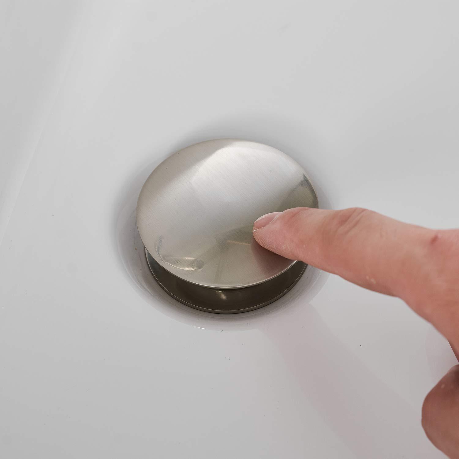 BWE Bathroom Sink Drain Bathroom Faucet Vessel Vanity Sink Drain Stopper Without Overflow Fits Bathroom Standard Sink Hole 1-1/2" to 1-3/4" Brushed Nickel