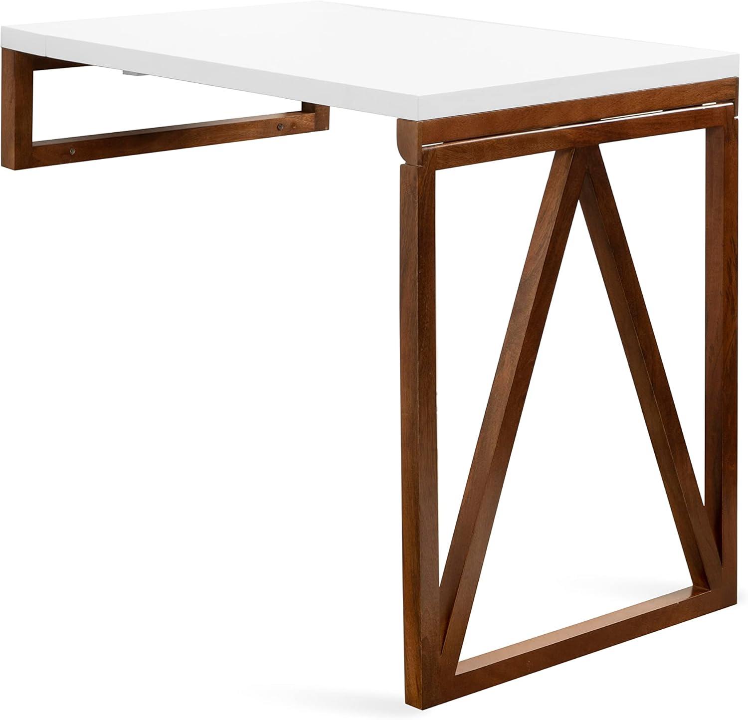 Kate and Laurel Truss Rectangle MDF Dining Table, 24x33x31, White and Walnut