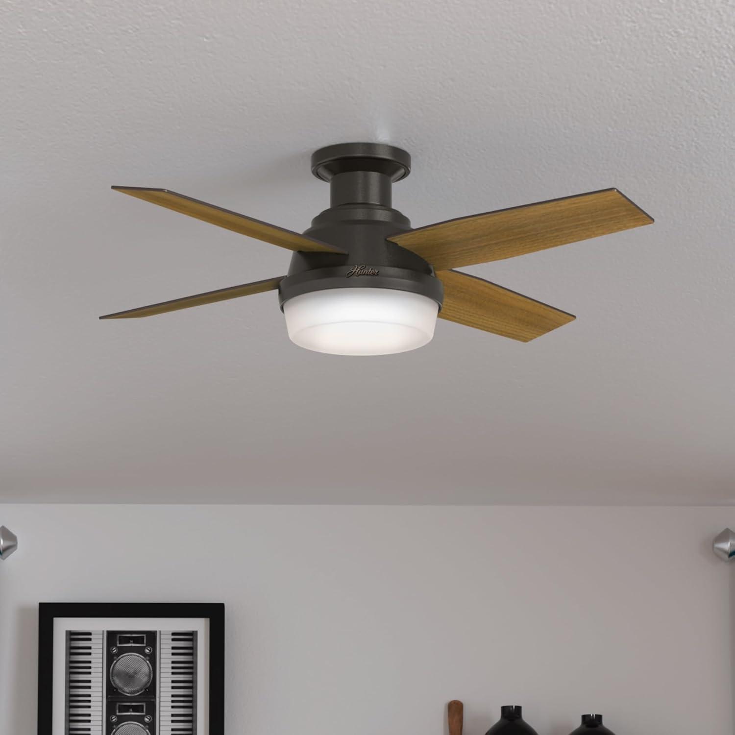 Dempsey Low Profile 44" 4 - Blade Flush Mount Ceiling Fan with Lights and Remote