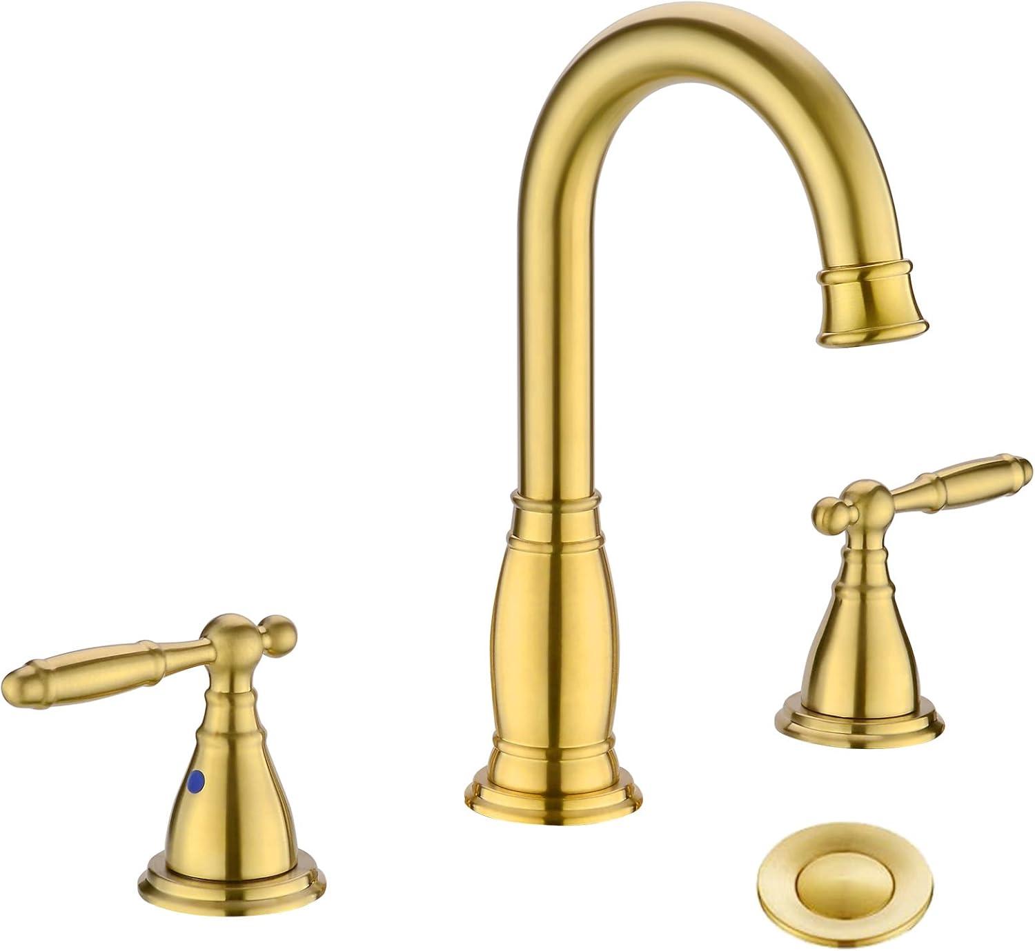 Brushed Gold 2-Handle Widespread Bathroom Faucet with Metal Drain