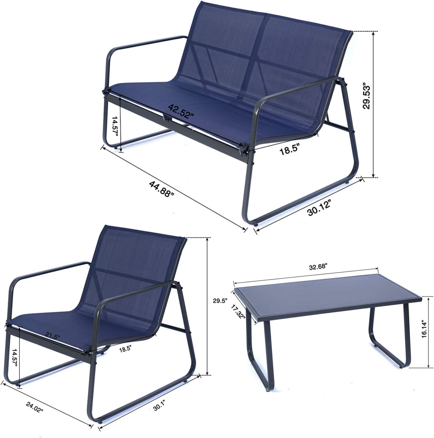 Kozyard Sofia Outdoor Metal Conversation Set 1 Love Seat, 2 Chairs and 1 Table ( Navy Blue )