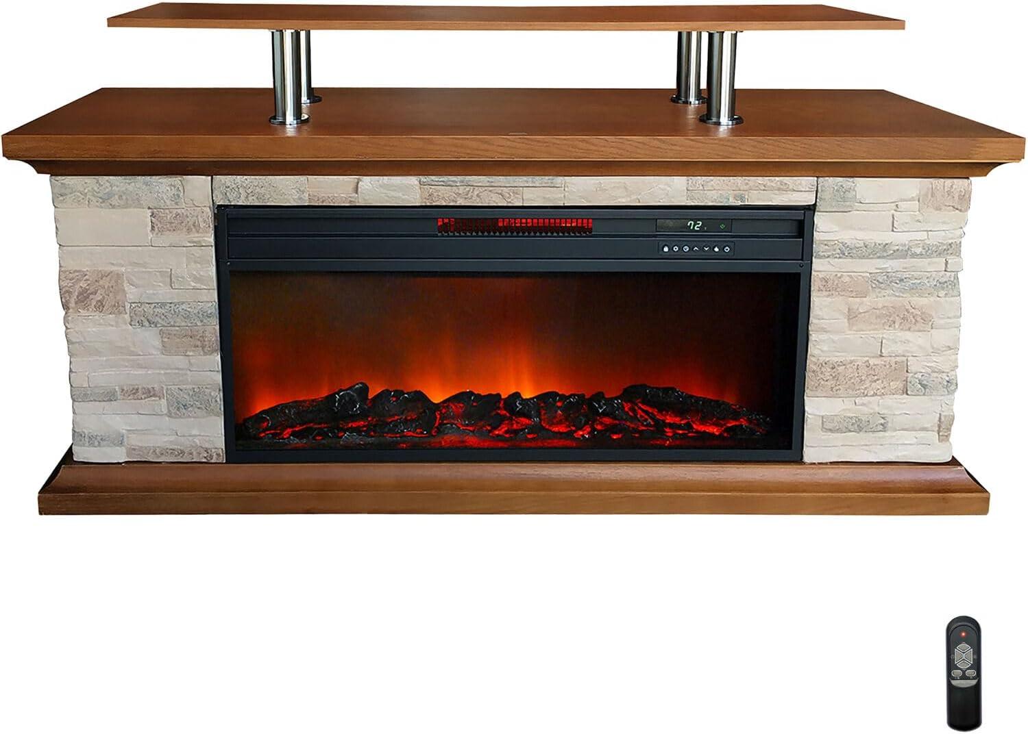 Lifesmart LifeSmart 60" Faux Stone Media Fireplace Heater with Remote Control and Timer, Adjustable Flame