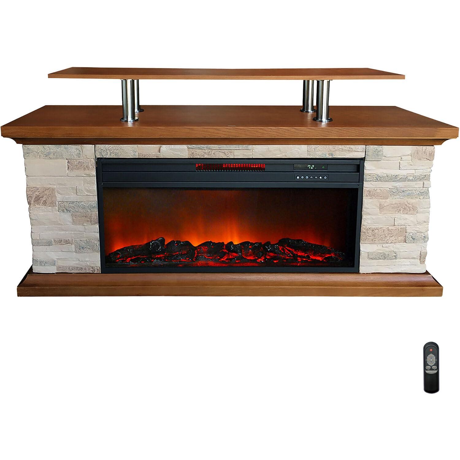 Lifesmart LifeSmart 60" Faux Stone Media Fireplace Heater with Remote Control and Timer, Adjustable Flame