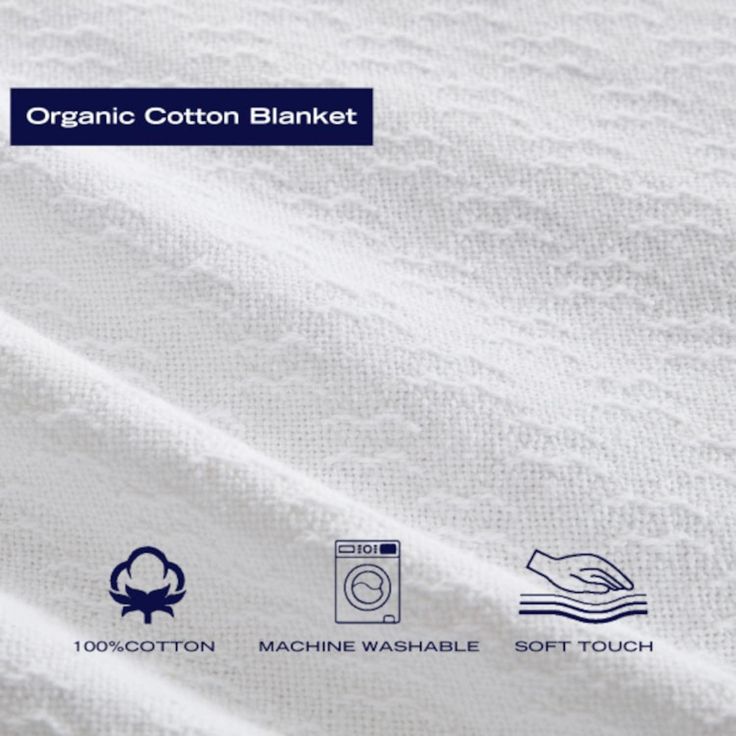 King Size Organic White Cotton Machine Washable Blanket