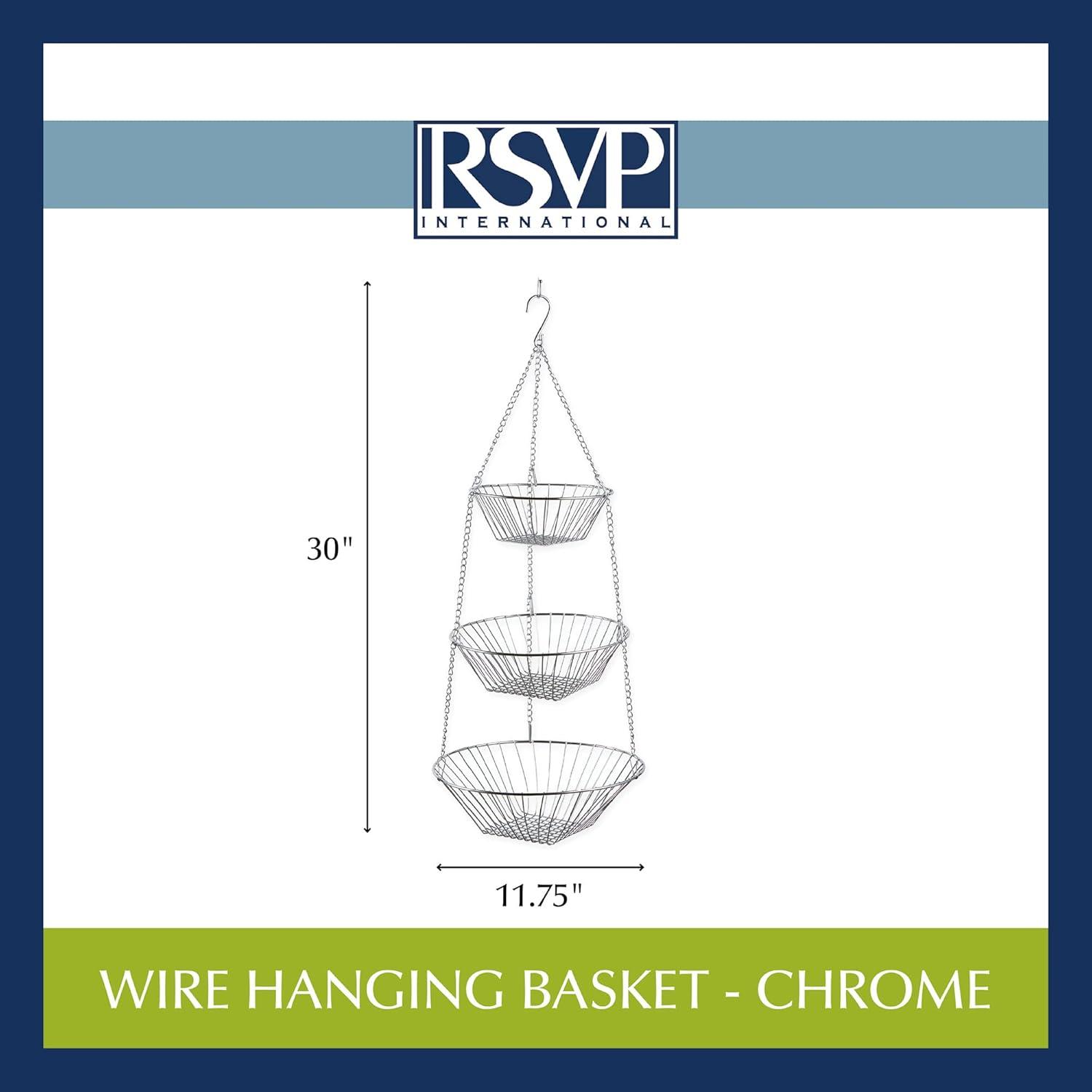 Industrial Silver 3-Tier Steel Hanging Storage Basket