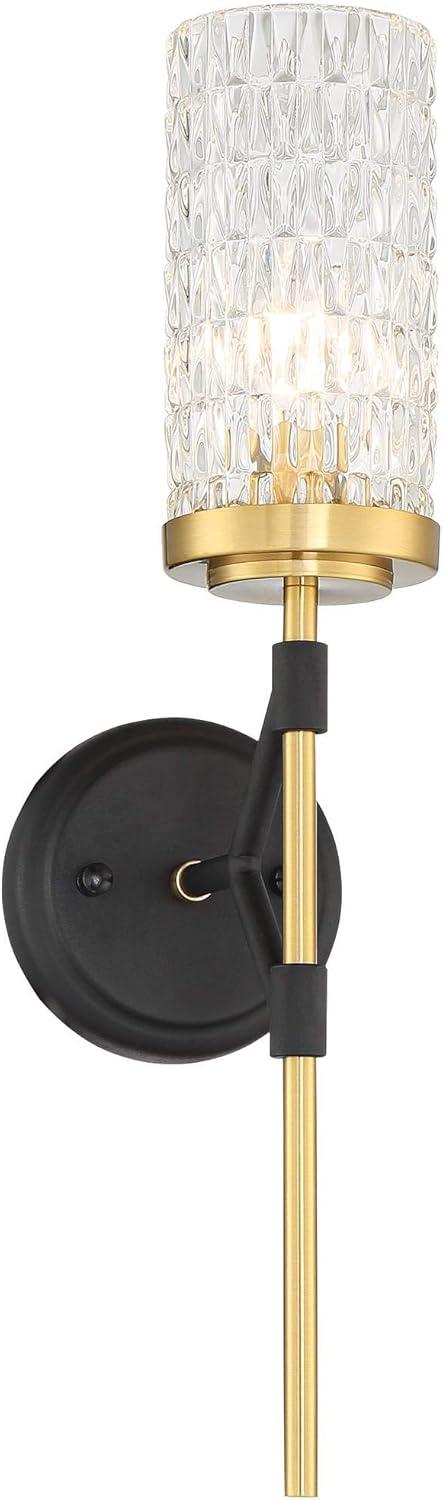 Possini Euro Design Darin Modern Wall Light Sconce Black Brass Hardwire 4 1/2" Fixture Faceted Cylinder Glass for Bedroom Bathroom Vanity Reading Home