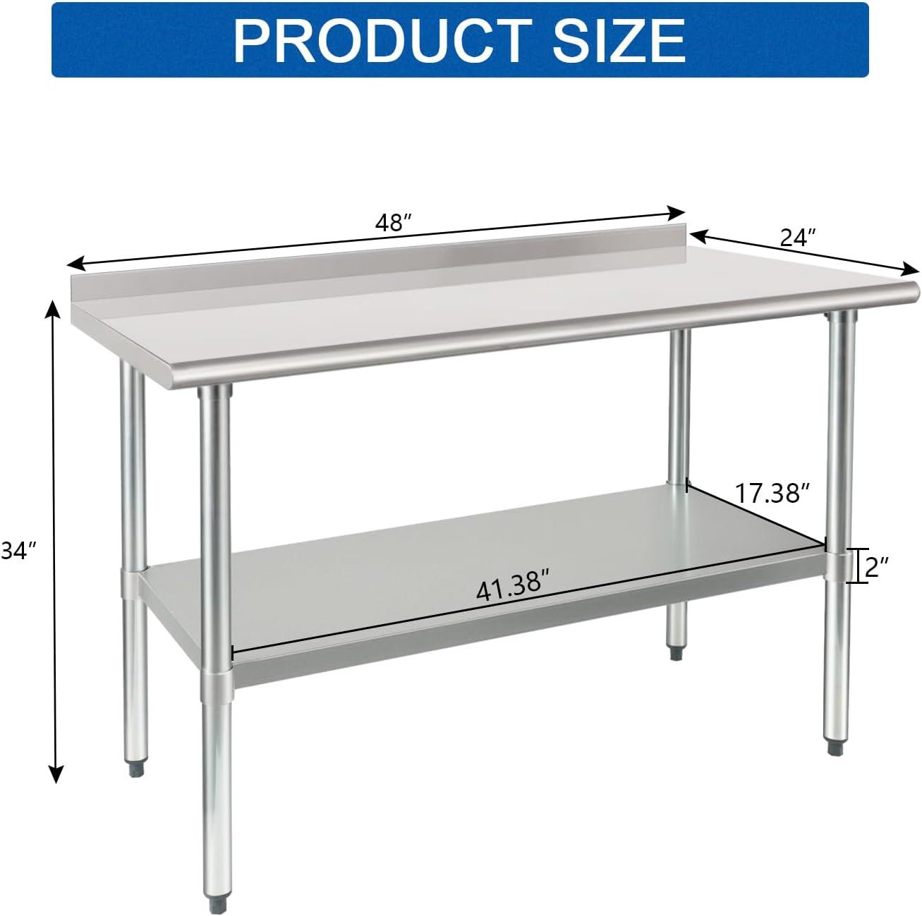 48x24 Inch Stainless Steel Commercial Prep Table with Undershelf