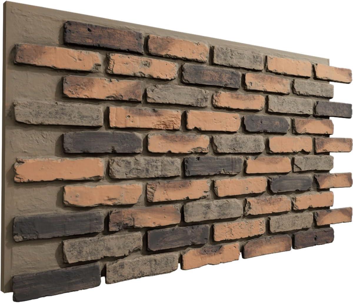 StoneCraft Aged Brick Faux Brick Panel, 46 7/8"W x 27"H x 1 1/4"D