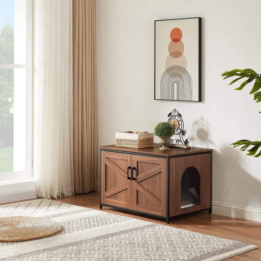 unipaws Cat Litter Box Enclosure - Top Opening - Walnut