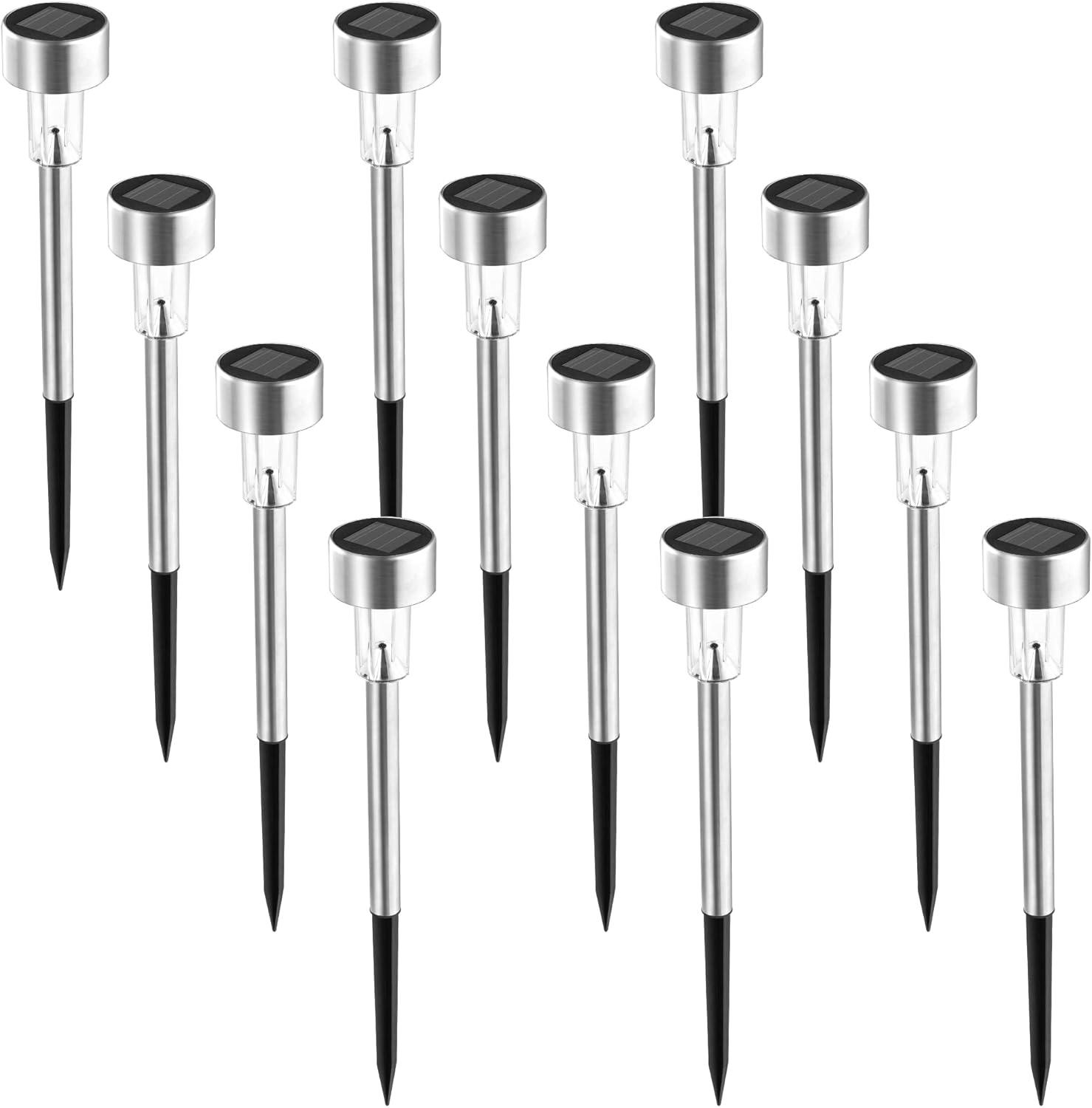 12-Pack Stainless Steel Solar LED Pathway Lights