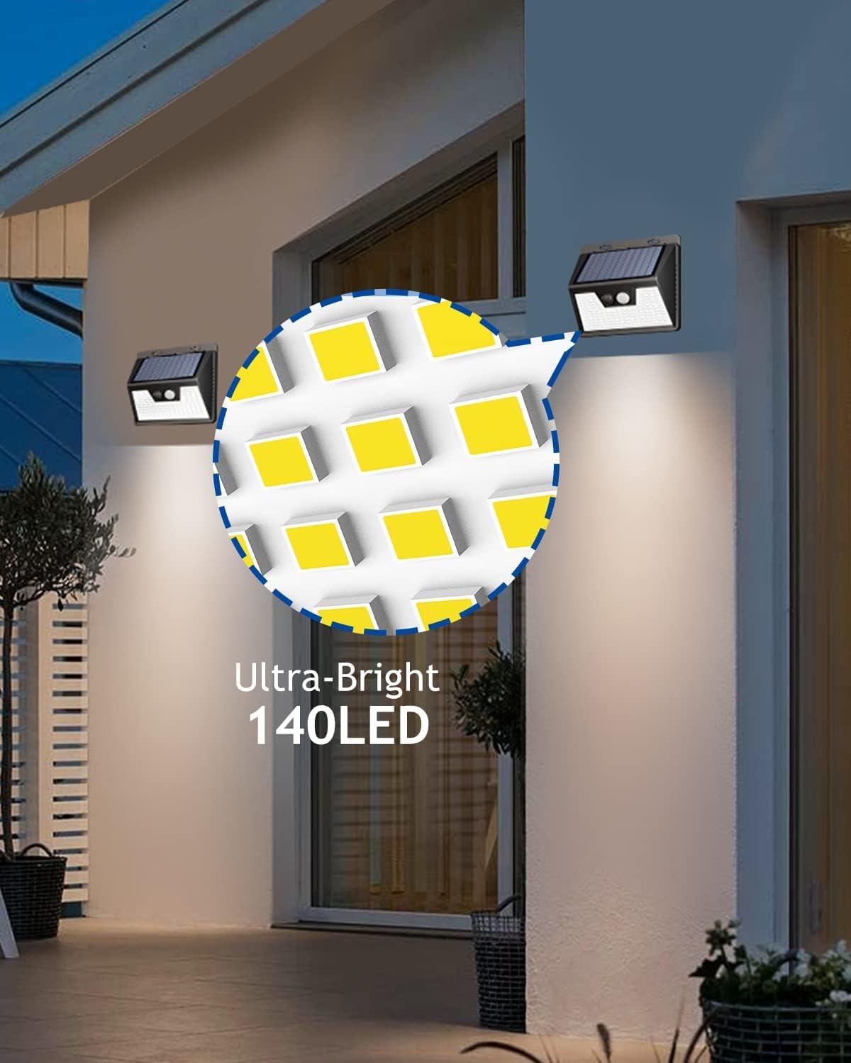 Solar Lights for Outside [10 Pack/140LED], Motion Sensor Outdoor Lights Ultra-Bright, Solar Security Lights 3 Working Modes, Solar Lights Outdoor Waterproof for Outside Garden Yard Fence(500LM)