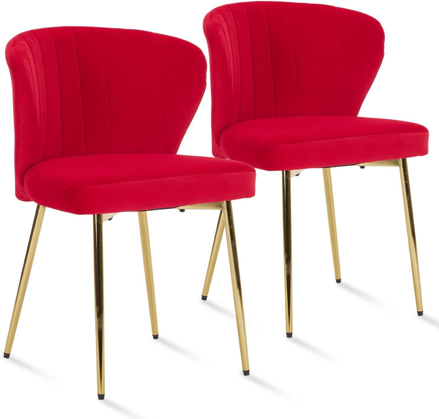 Fuchsia Velvet Upholstered Side Chair with Gold Legs, Set of 2