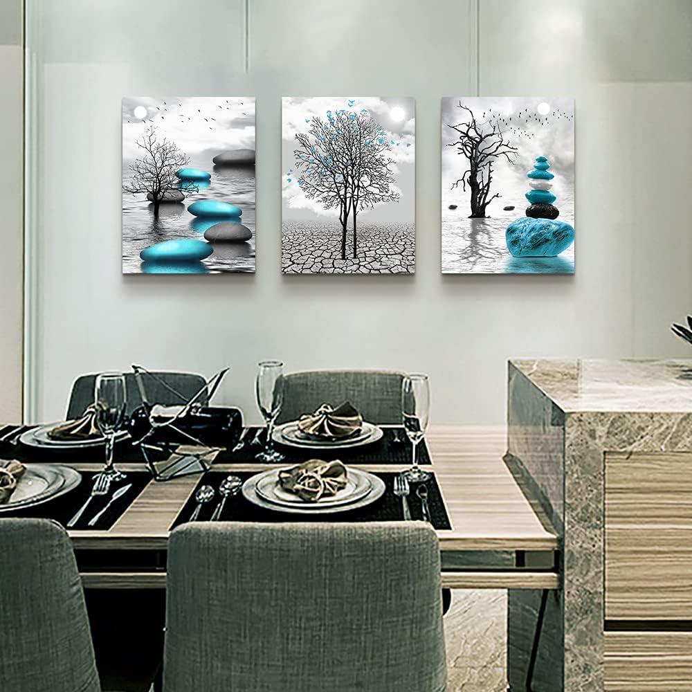 Wall Decor For Living Room Canvas Wall Art For Bedroom Office Decoration Black And White Wall Paintings Inspirational Abstract Blue Pictures Prints Artwork Home Decor 3 Piece 12x16 In