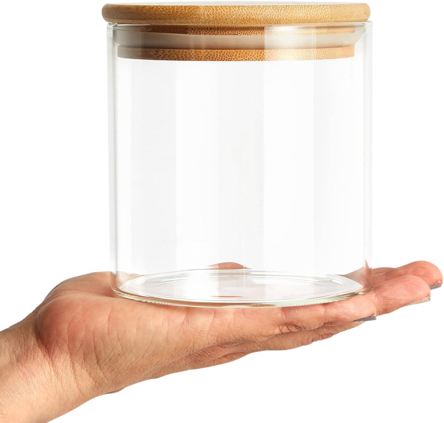 Glass Canisters with Airtight Bamboo Lids for Pantry Storage (4 x 4.13 In, 5 Pack)