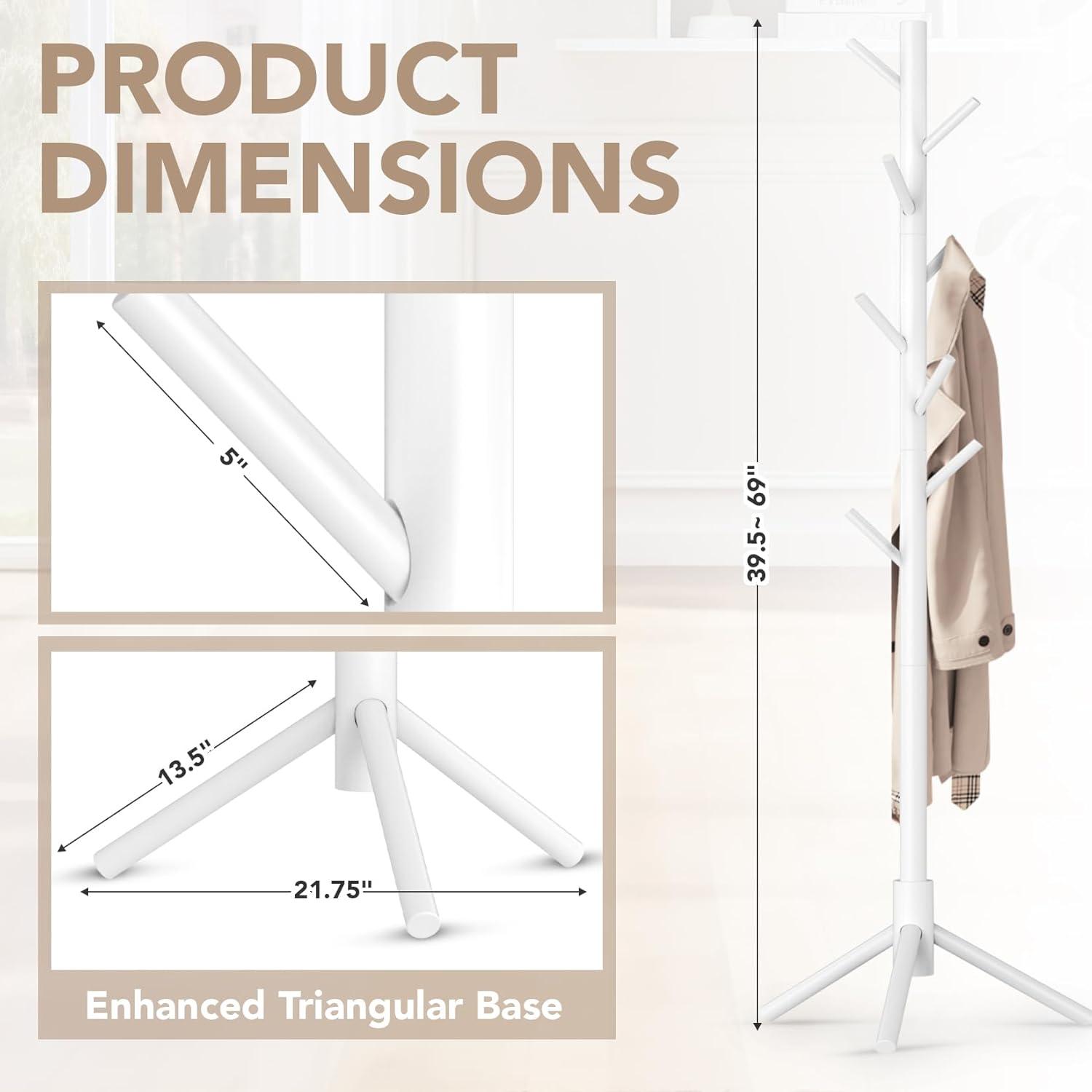 White Adjustable Height Wooden Tree Coat Rack Stand