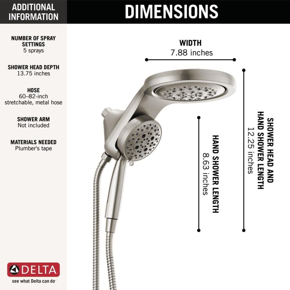 Hydrorain 5 Spray Dual Shower Head and Handheld Shower with Lumicoat and H2Okinetic 2.5 GPM