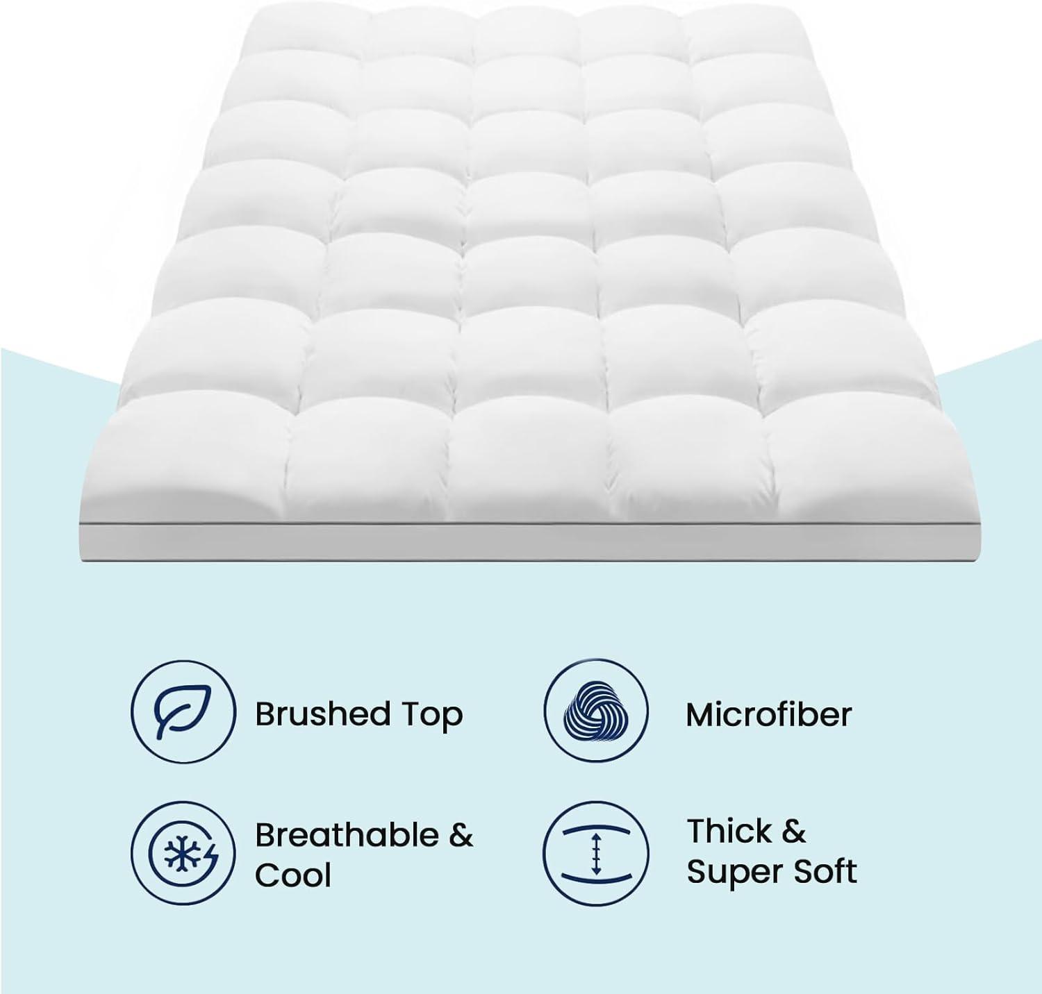 Queen White Down Alternative Mattress Topper with Deep Pockets