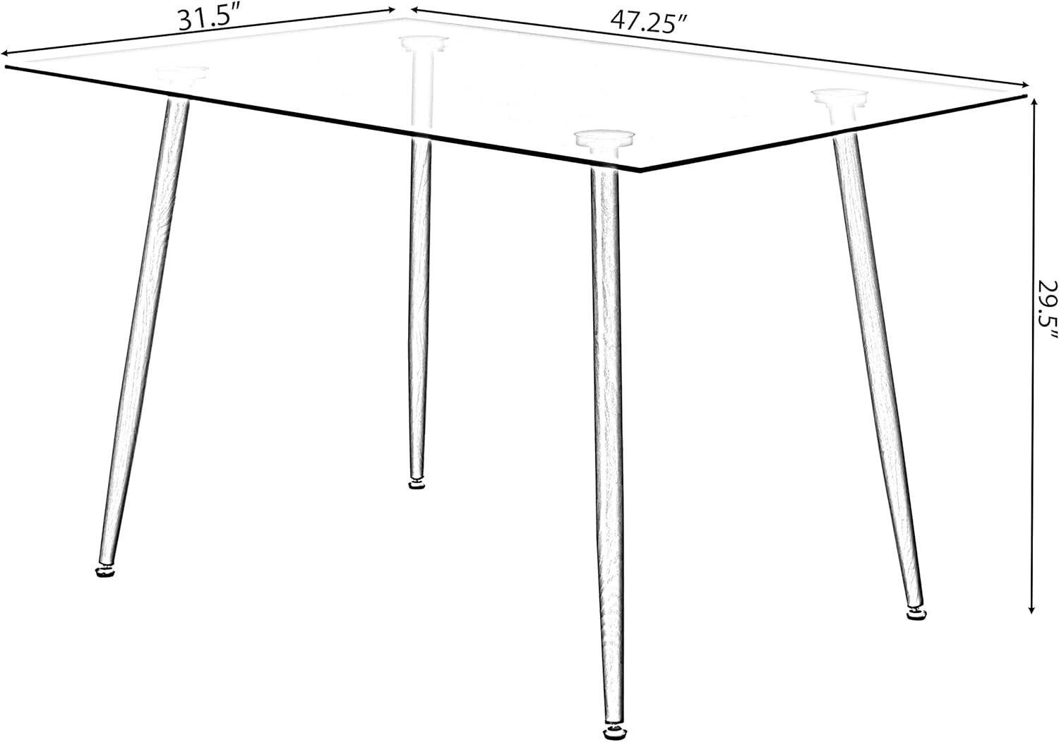 Fabulaxe Rectangle Glass Top Accent Dining Table with Solid Wood Legs | Modern Space Saving Small Leisure Tea Desk (Clear)