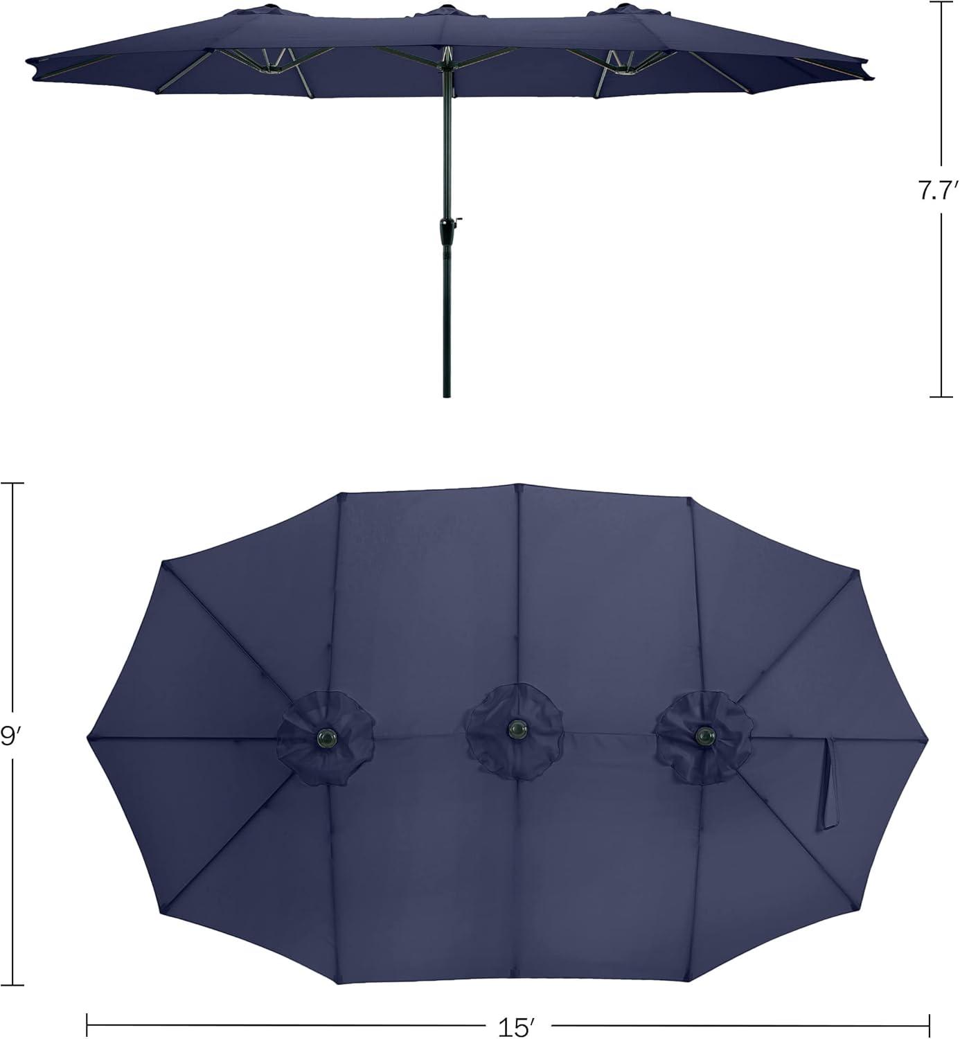 Extra Large Outdoor Umbrella - 15 Ft Double Patio Shade with Easy Hand Crank for Outdoor Furniture, Deck, Backyard, or Pool by Pure Garden (Navy)