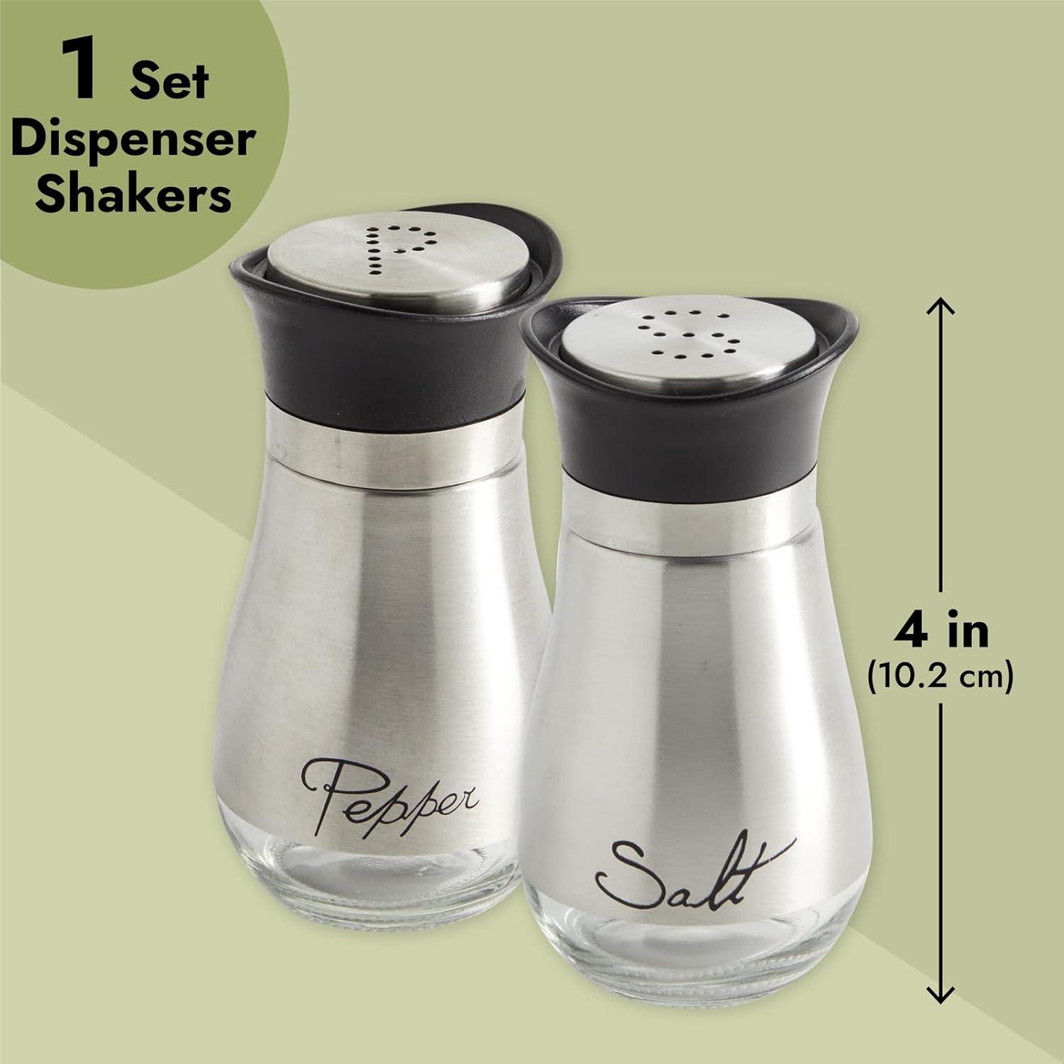 Juvale Stainless Steel Salt and Pepper Shakers Set with Glass Bottom, Perforated "S" and "P" Caps - Modern Kitchen Decor (4oz)