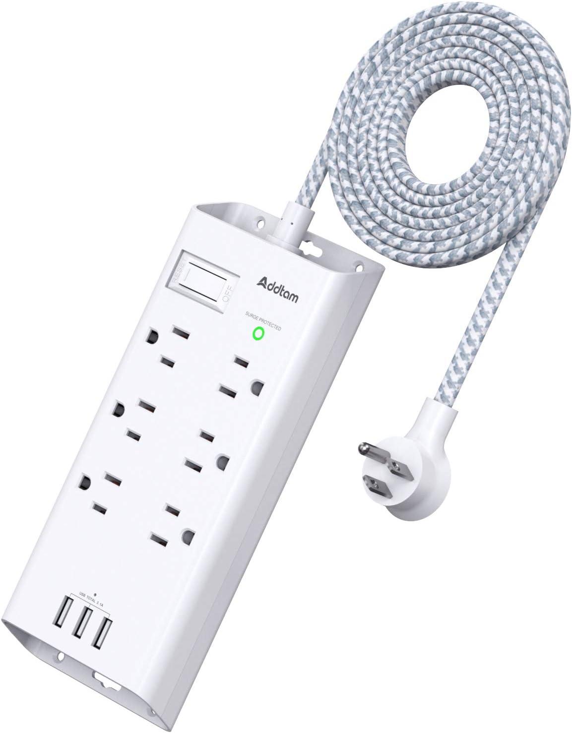 White 5ft Power Strip with 6 Outlets and 3 USB Ports