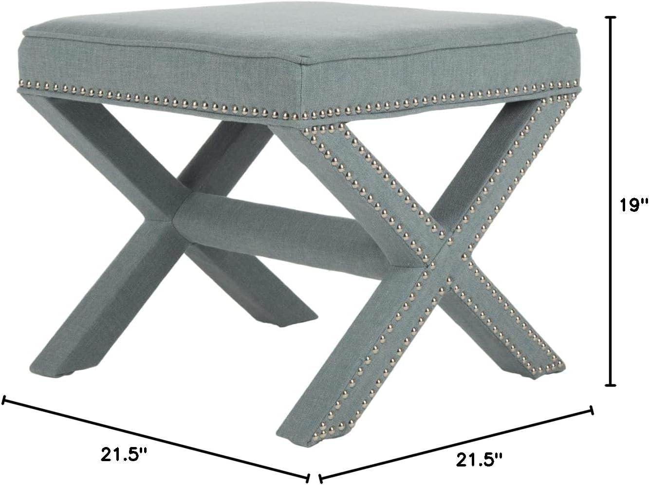 Palmer Ottoman W/ Silver Nail Heads - Sky Blue - Safavieh