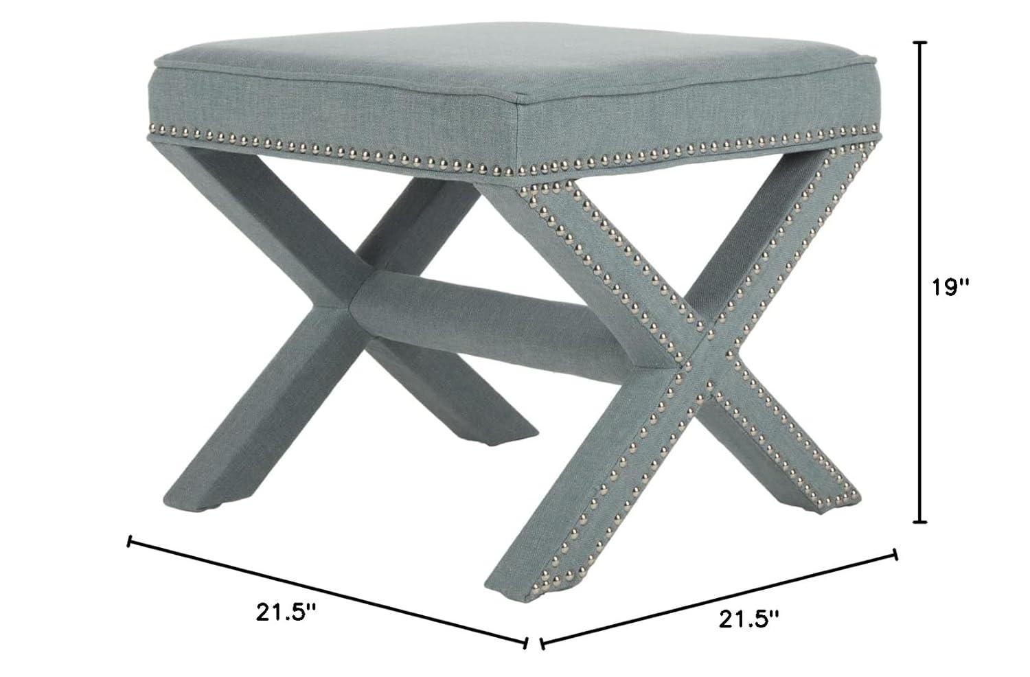 Palmer Ottoman W/ Silver Nail Heads - Sky Blue - Safavieh