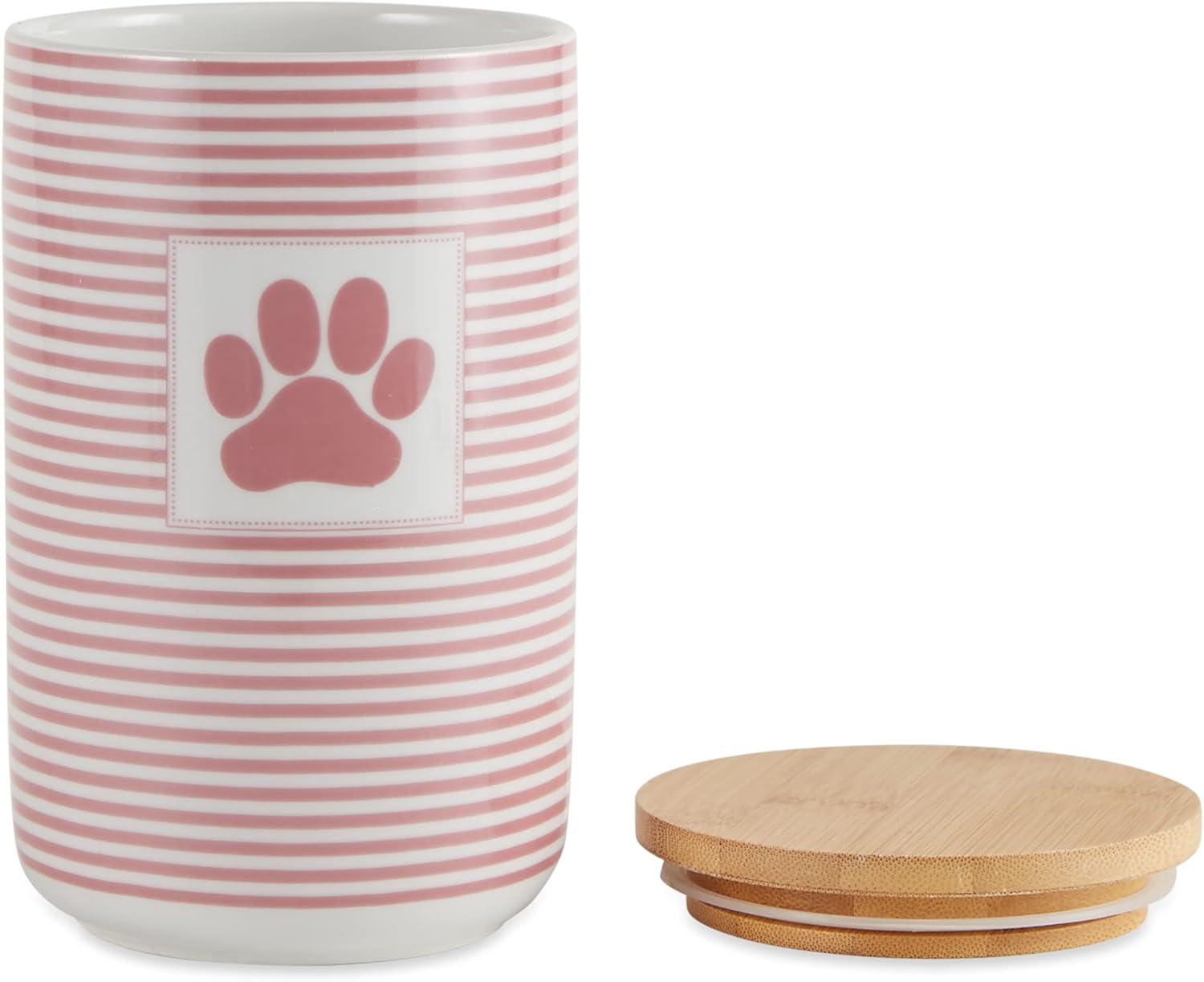 Bone Dry Ceramic Canister Jar for Pet Treats, Dishwasher Safe, 4x6.5", Rose Stripe