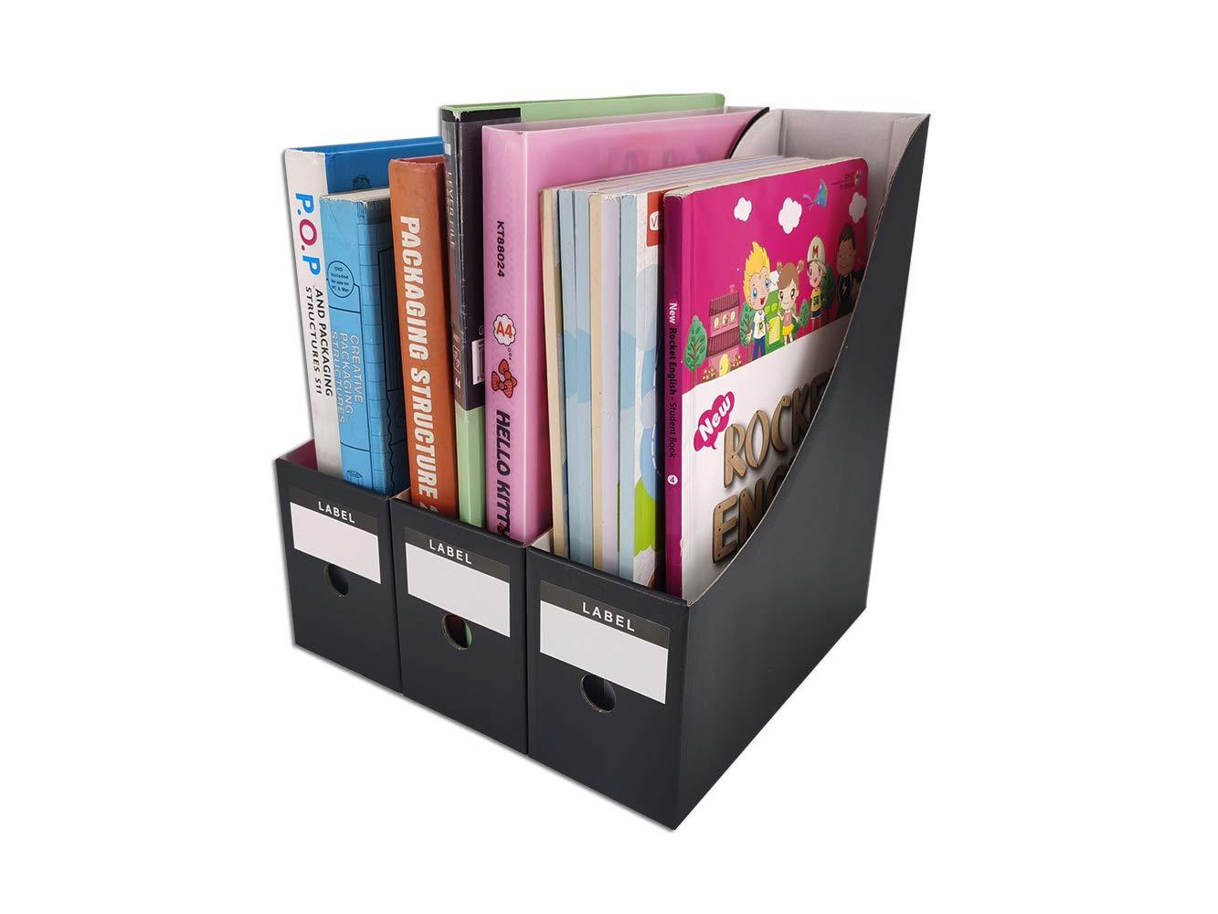 HUAPRINT Magazine File Holder(12 Pack,White)-Folder Holder,Desk File Organizer,Document Holder Box,Magazine Storage Box,With Labels