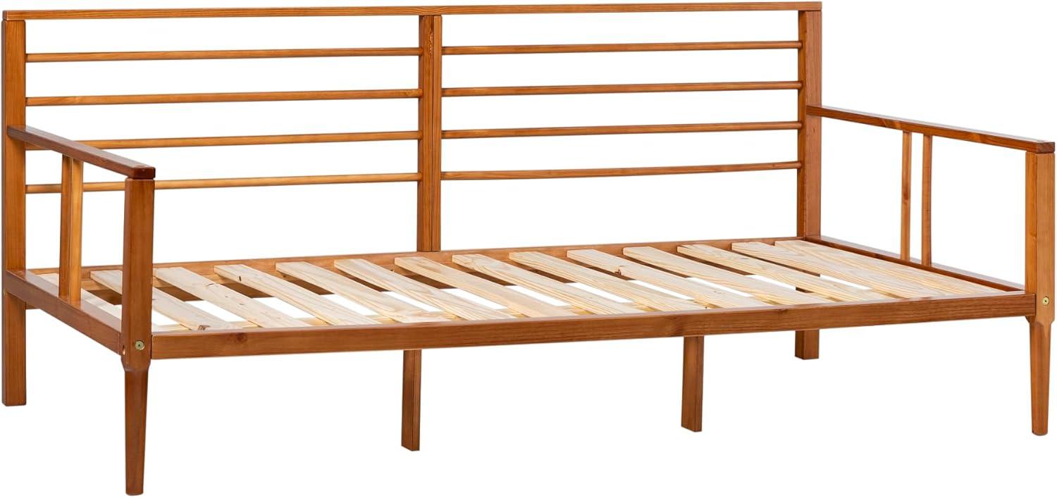 Twin Caramel Solid Wood Spindle Daybed with Headboard