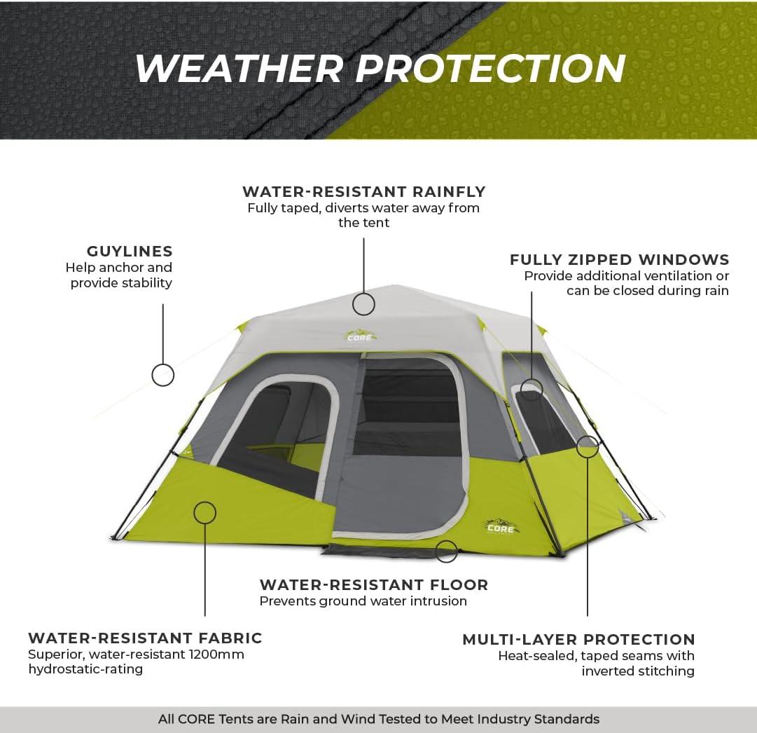 CORE Equipment 6 Person Instant Cabin Tent w/ Full Fly