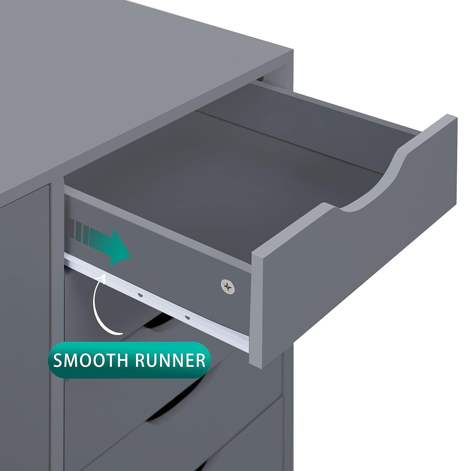 5 Drawer Dresser, Tall Dressers for Bedroom, Kids Dresser with Wheels, Storage Shelves with Drawers, Small Dresser for Closet, Makeup Dresser with 180 lbs Capacity - Grey