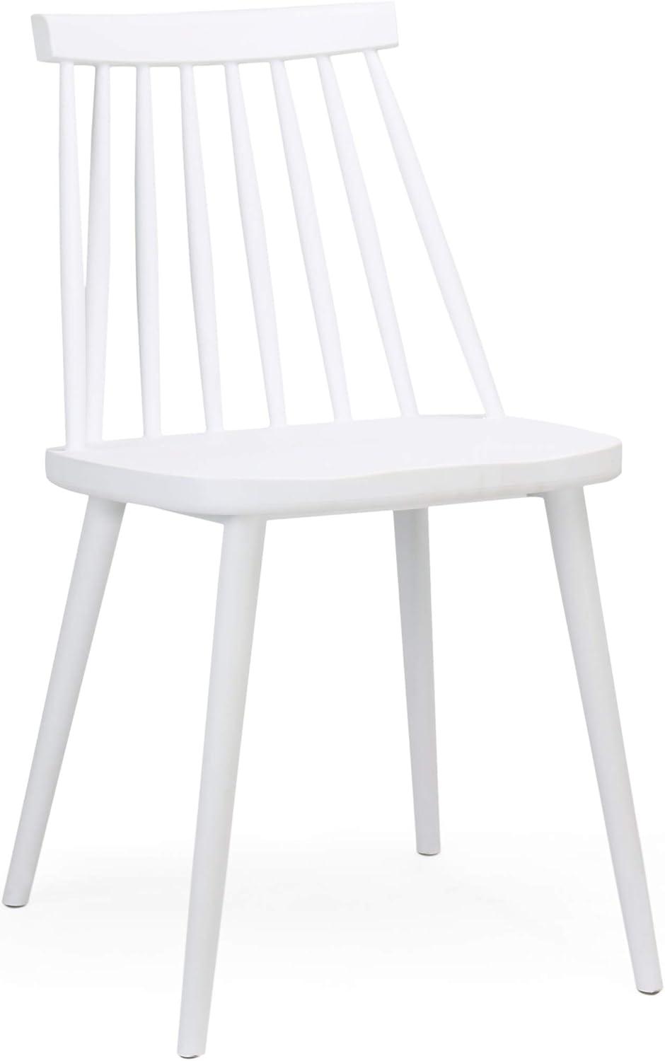 White Polypropylene Spindle Back Dining Chairs, Set of 2