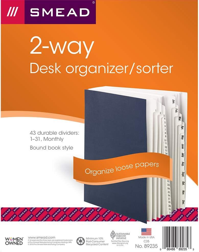 Smead Desk File/Sorter, Daily (1-31) and Monthly (Jan.-Dec.), 43 Dividers, Letter Size, Dark Blue (89235)