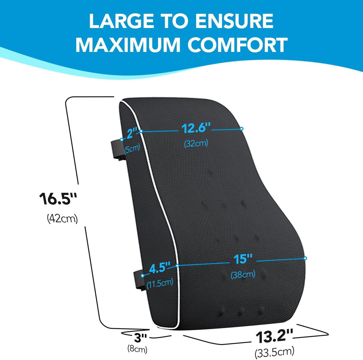 NATIONAL WINDOW Lumbar Support Pillow For Office Chair, Back Support Pillow For Car, Computer, Gaming Chair, Memory Foam Cushion, Relieve Back Pain, Improve Posture, Mesh Cover, Double Adjustable Straps