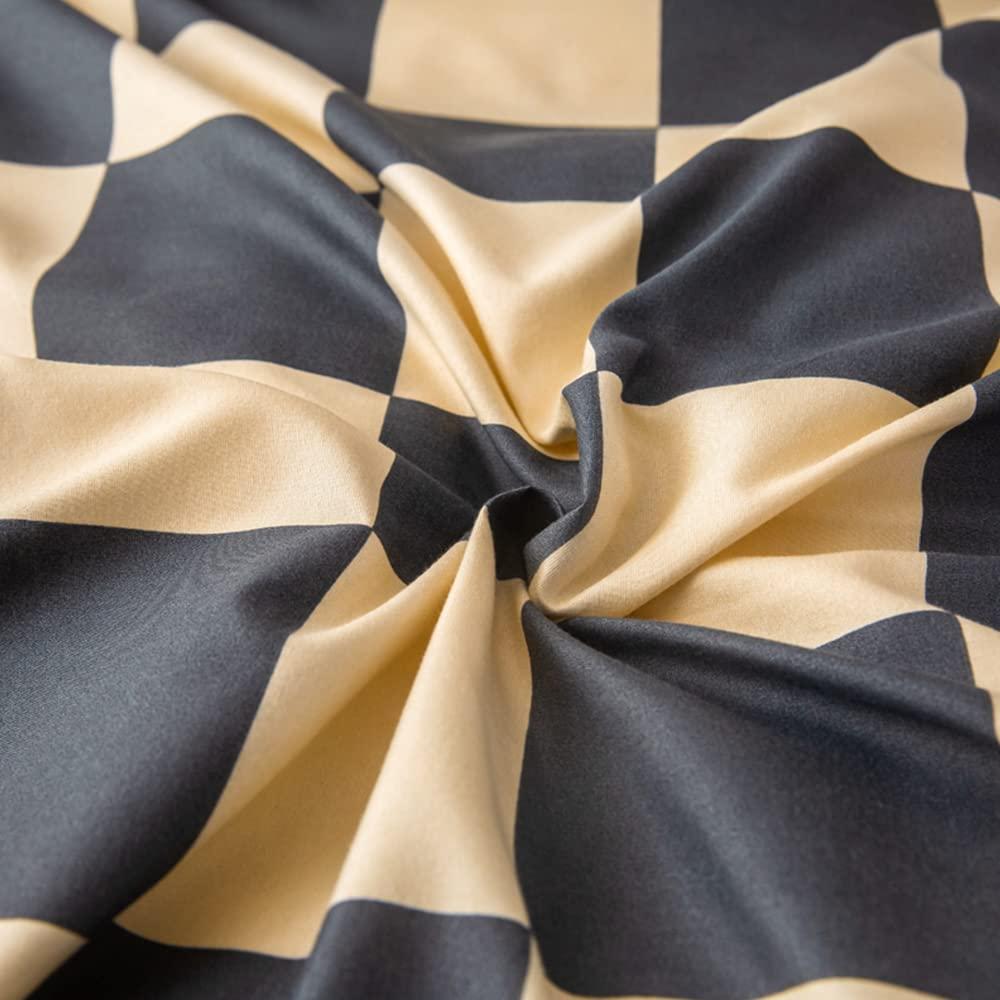 LAMEJOR Duvet Cover Set Twin Size Beige/Gray Checkered Bedding Set Comforter Cover (1 Duvet Cover+2 Pillowcases)