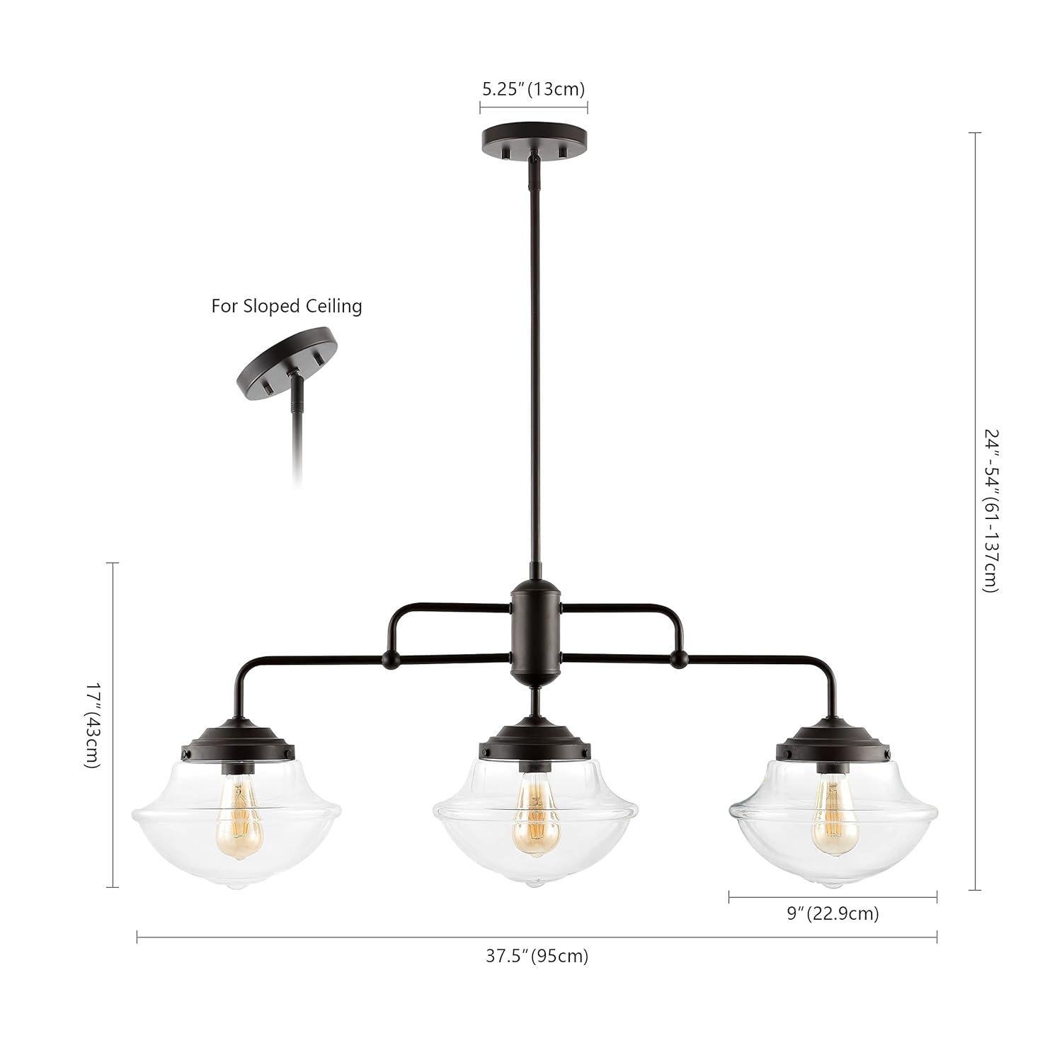 Avery 37.5" 3-Light Industrial Farmhouse Rustic Iron/Glass Linear LED Pendant, Oil Rubbed Bronze/Clear