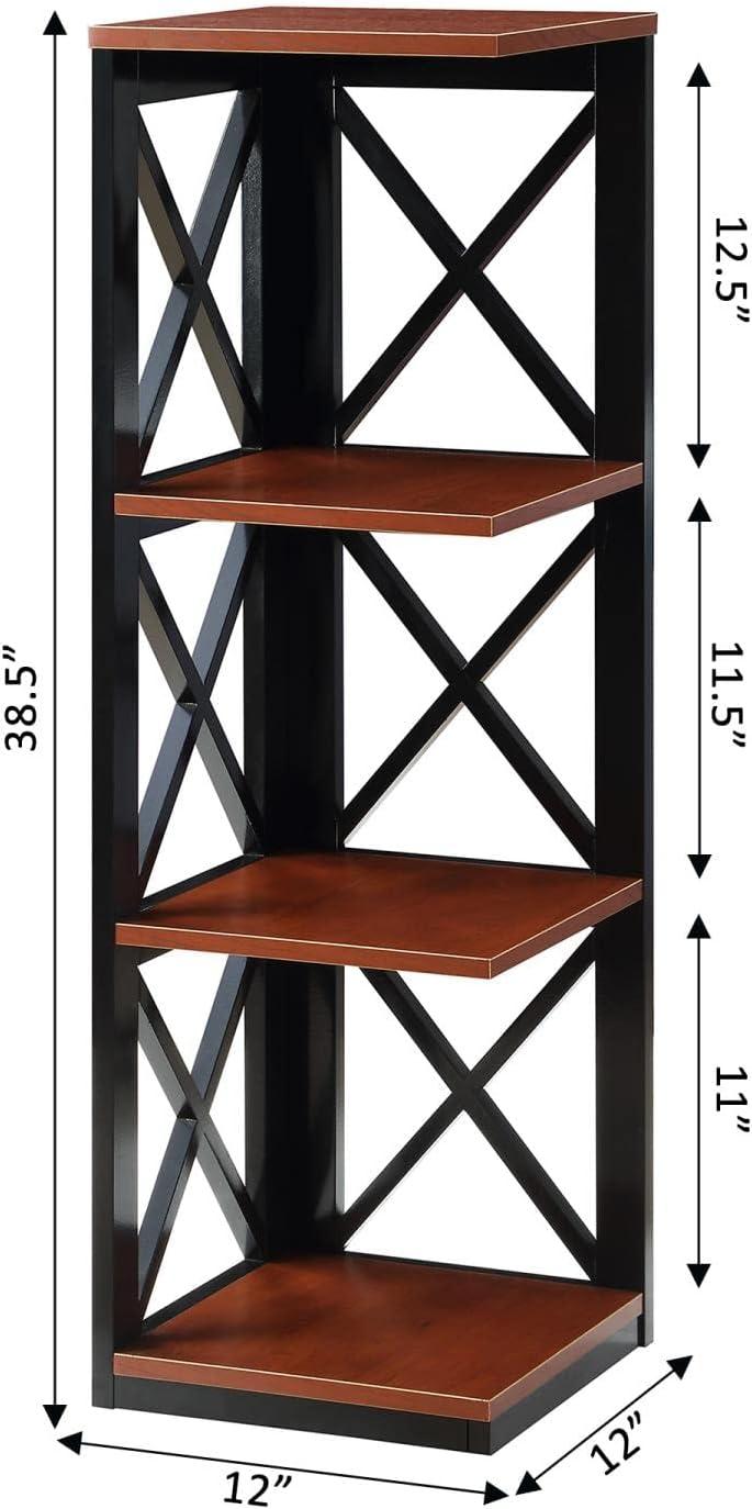 Elegant Cherry & Black Corner Bookcase with Crossed X Design