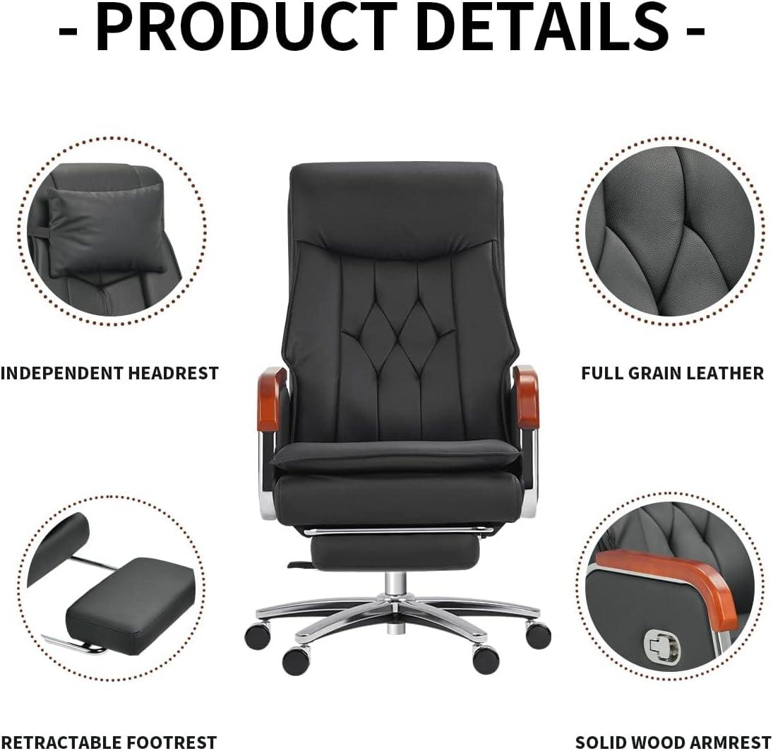 Kinnls Kinnls Cameron Massage Chair Genuine Leather Executive Chair With Headrest