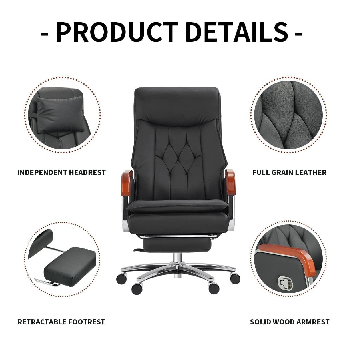 Kinnls Kinnls Cameron Massage Chair Genuine Leather Executive Chair With Headrest