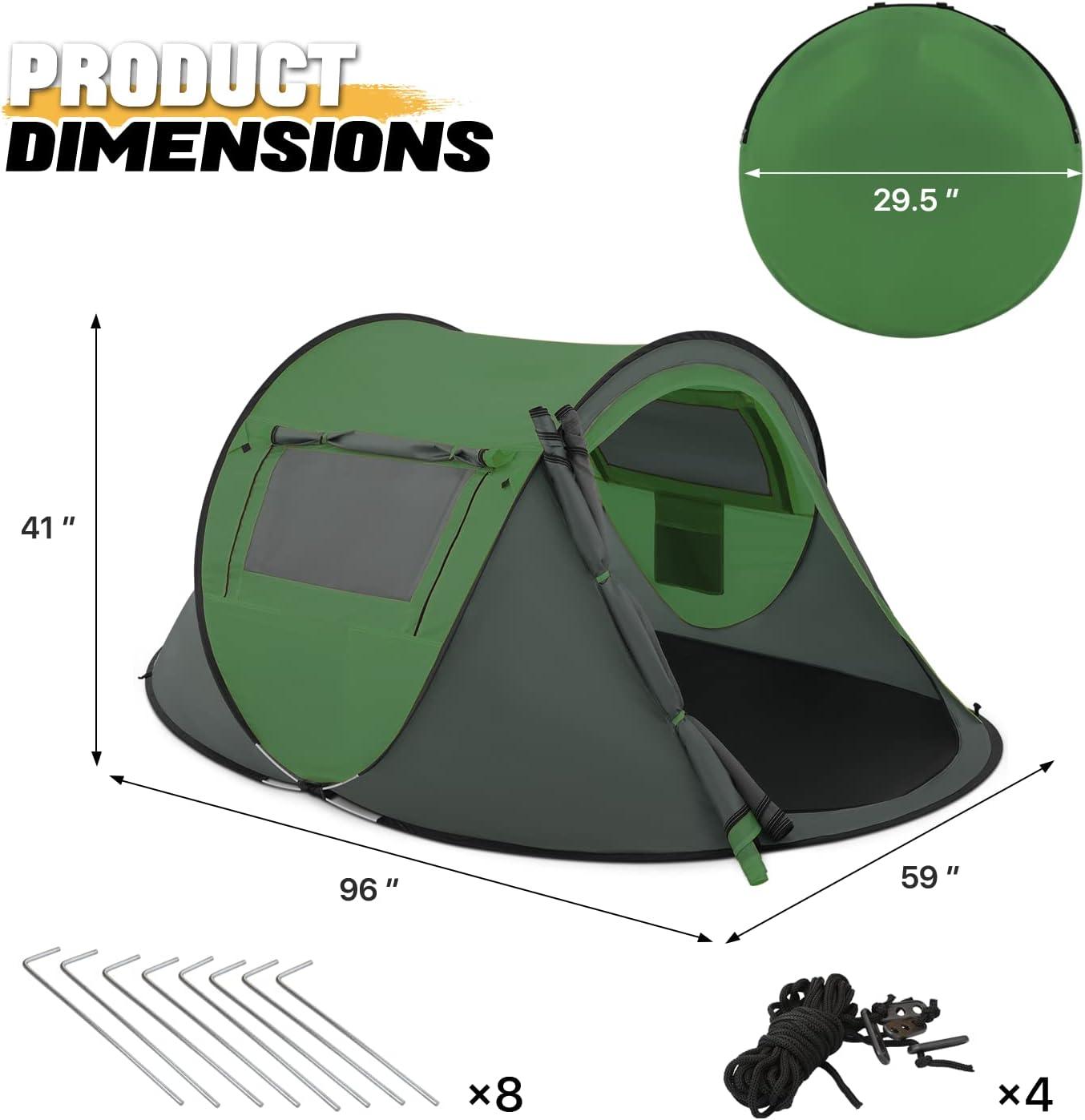 Green and Gray 2-Person Four-Season Pop-Up Camping Tent