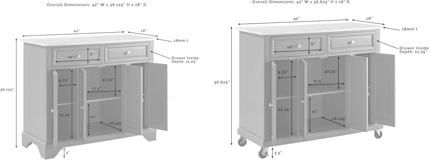 Crosley 42" Avery Kitchen Island/Cart Distressed Black/White Marble: Traditional Style, 6 Shelves, 2 Drawers, Locking Wheels