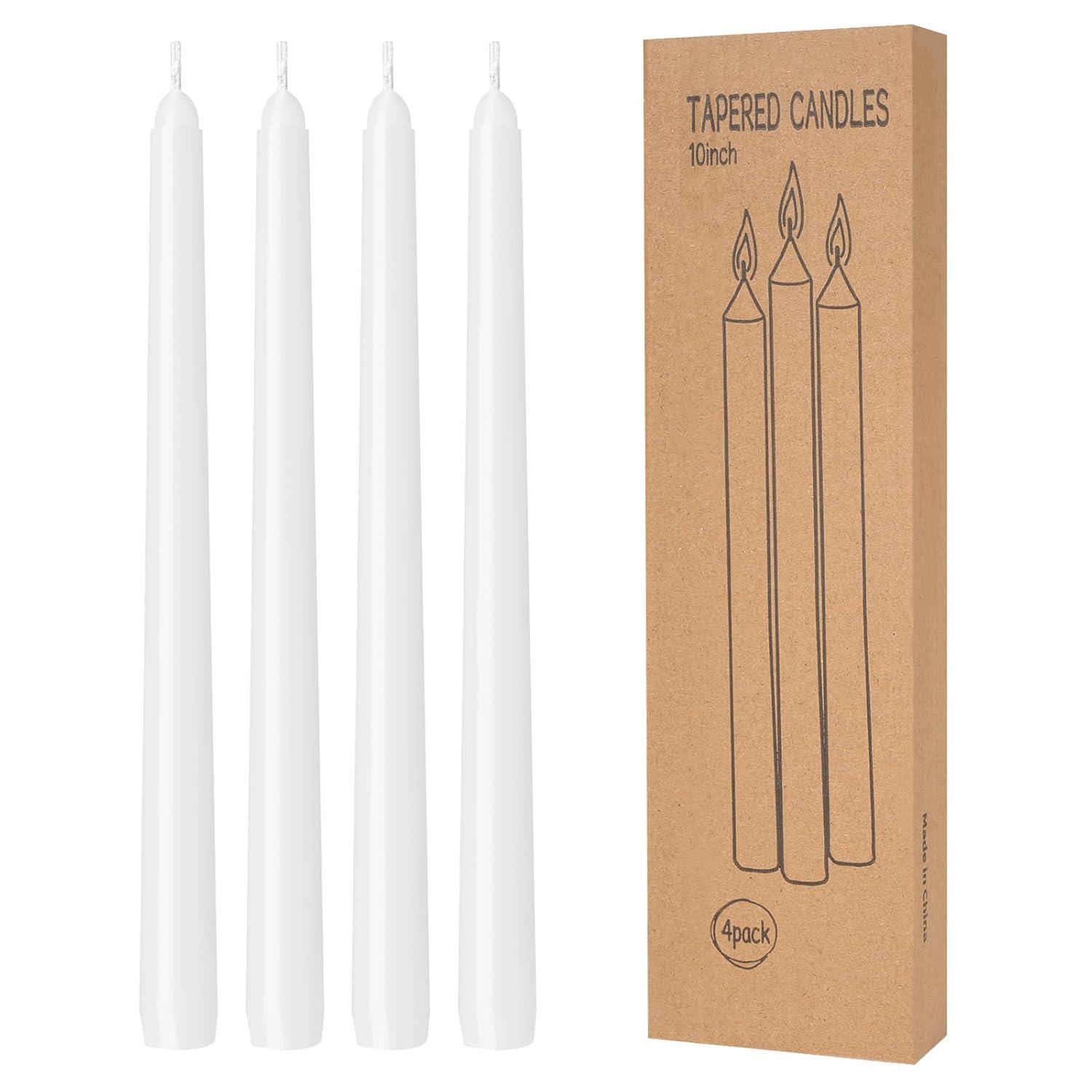 Candwax 10 inch Taper Candles Set of 4 - Dripless Taper Candles and Unscented Candlesticks - Perfect as Dinner Candles and Household Candles - White Candles