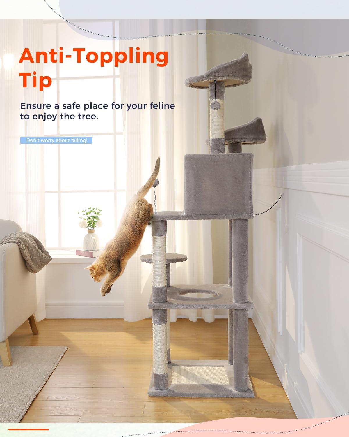 Multi-Level Cat Tree Tower With Cat Hammocks, Sisal Covered Scratching Post And Plush Top Perch