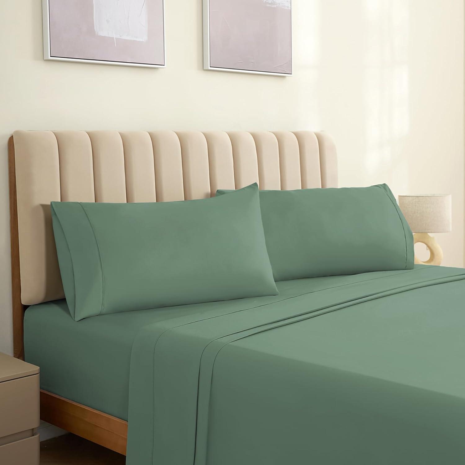 LuxClub 2 PC Tree Moss Green Queen Performance Microfiber Solid Pillowcase Set